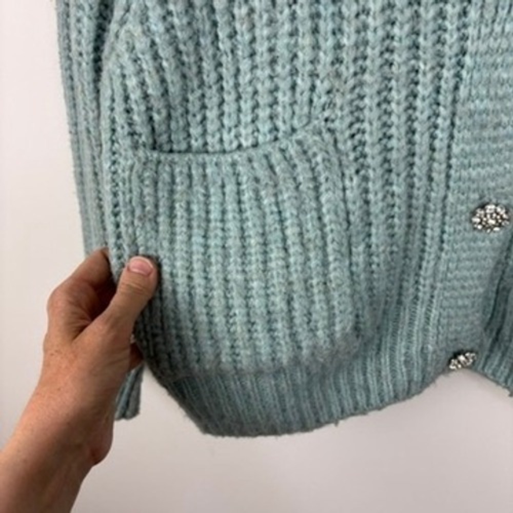 ZARA Blue Jewel Button Chunky Slouchy Cardigan Cropped Small oversized cropped - Picture 5 of 10